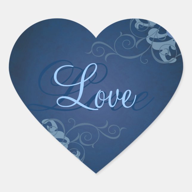Sticker Noble Blue Scroll Heart Blue Love (Devant)