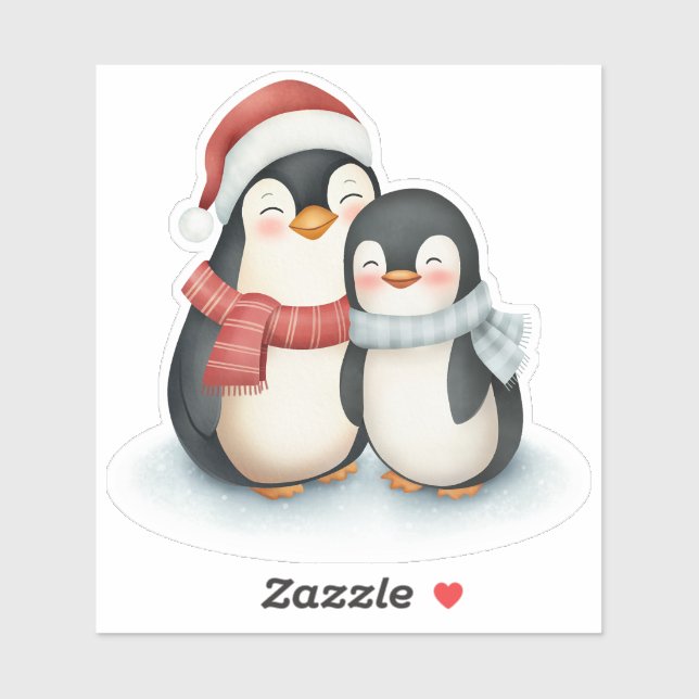 Sticker Noël de la famille des mignons pingouins (Feuille)
