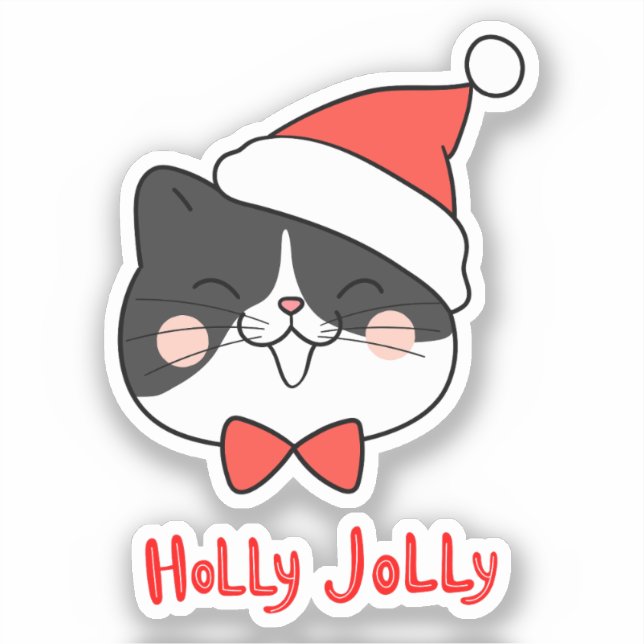 Sticker Noël du chat Holly Jolly Cute Kawaii Père Noël (Recto)