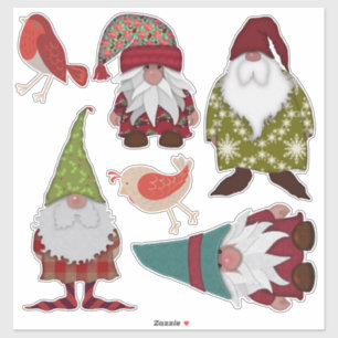 Sticker Noël Gnomes Oiseaux