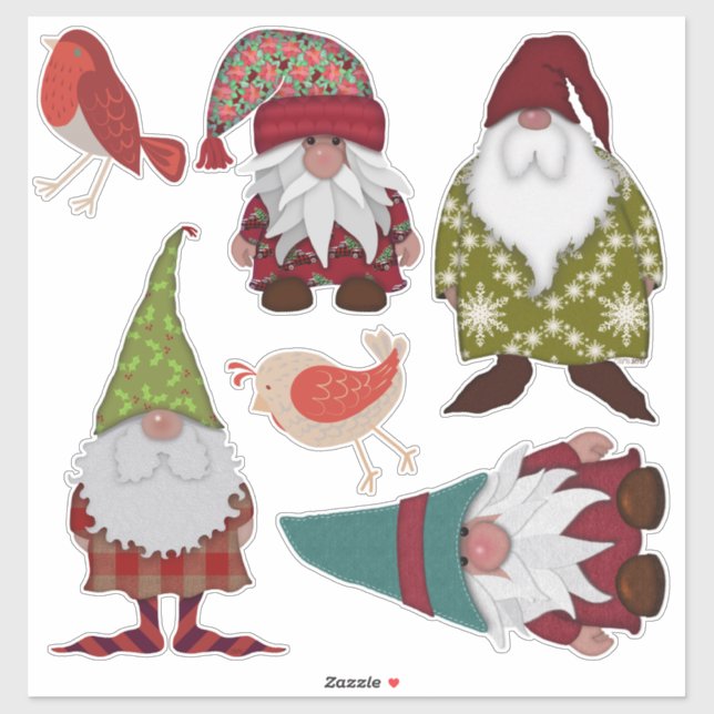 Sticker Noël Gnomes Oiseaux (Feuille)