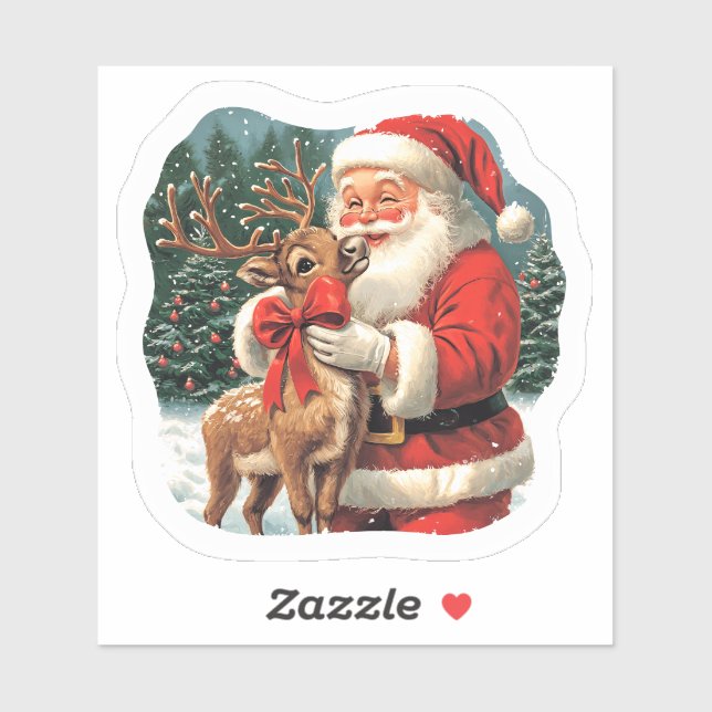 Sticker Noël Joie avec Père Noël et Reindeer (Feuille)