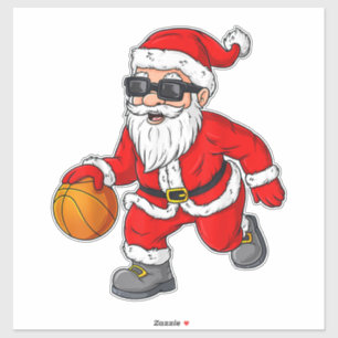 Sticker Noël Le Père Noël Chauffe Un Garçon De Basket