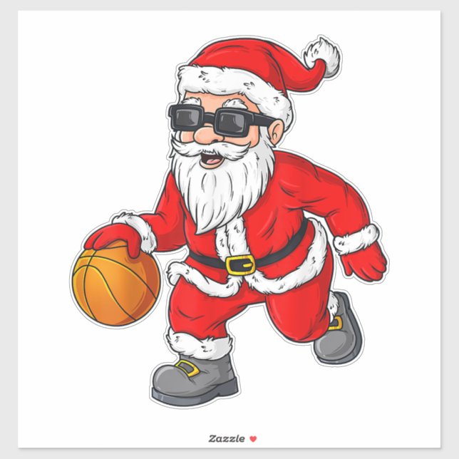 Sticker Noël Le Père Noël Chauffe Un Garçon De Basket (Feuille)