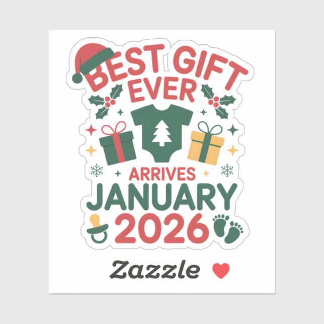 Sticker Noël Meilleur Cadeau Arrives Janvier 2026 Couples (Feuille)