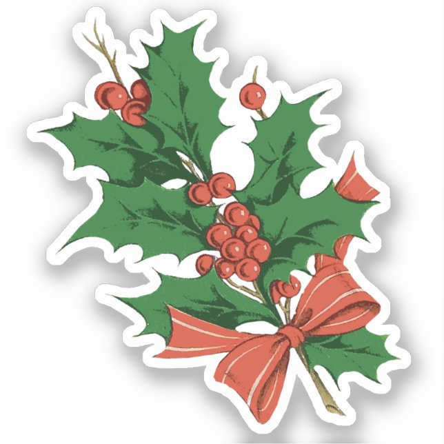 Sticker Noël rétro Vintage Holly et Bow (Recto)