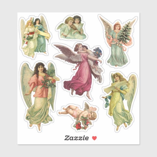 Sticker Noël vintage, Anges victoriens (Feuille)