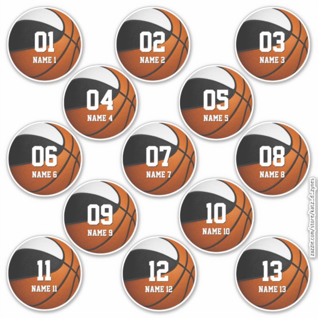 Sticker noir blanc équipe couleurs basketball 13 joueurs (Devant)