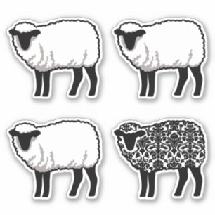 Sticker Noir Damask Sheep