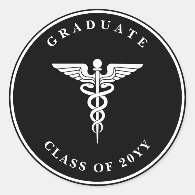 Sticker noir de graduation Caduceus de texte perso (Devant)