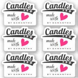 Sticker Noir et blanc Fabriqué avec amour Bougies de coeur