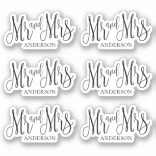Sticker Noir et blanc m et mme. Script mariage moderne