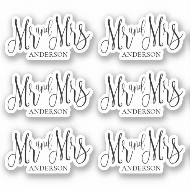 Sticker Noir et blanc m et mme. Script mariage moderne (Devant)