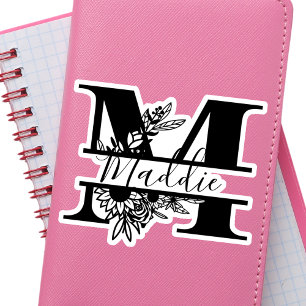 Sticker Noir et blanc Moderne Élégant "M" Nom