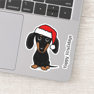 Sticker Noir et Tan Père Noël Dachshund mignon chien Noël