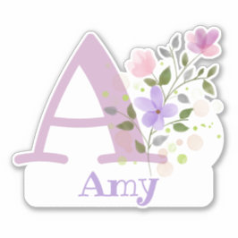 Sticker Nom Amy et Initial avec design floral