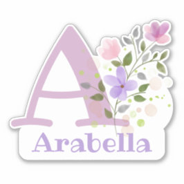 Sticker Nom Arabella et Initial avec design floral