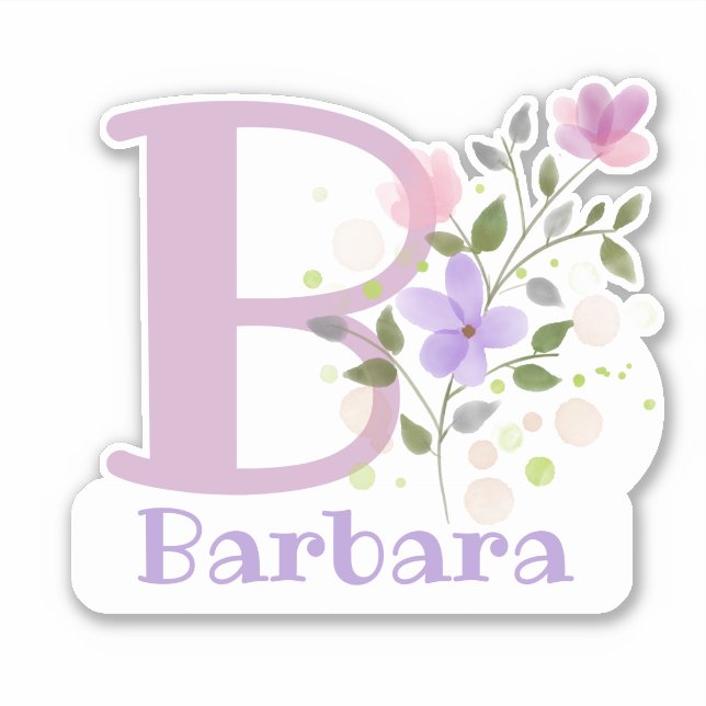 Sticker Nom Barbara & Initial avec Floral Design (Devant)