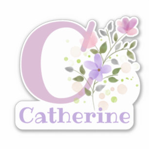 Sticker Nom Catherine plus Initial avec Floral Design