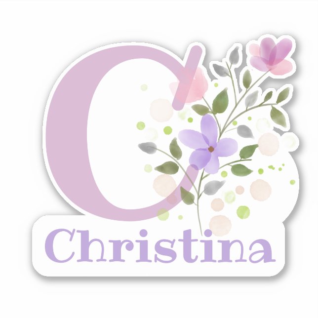 Sticker Nom Christina & Initial avec design floral (Devant)
