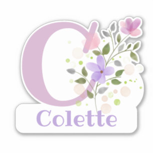 Sticker Nom Colette & Initiale avec Design Floral