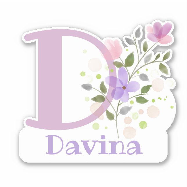 Sticker Nom Davina & Initial avec Floral Design (Devant)