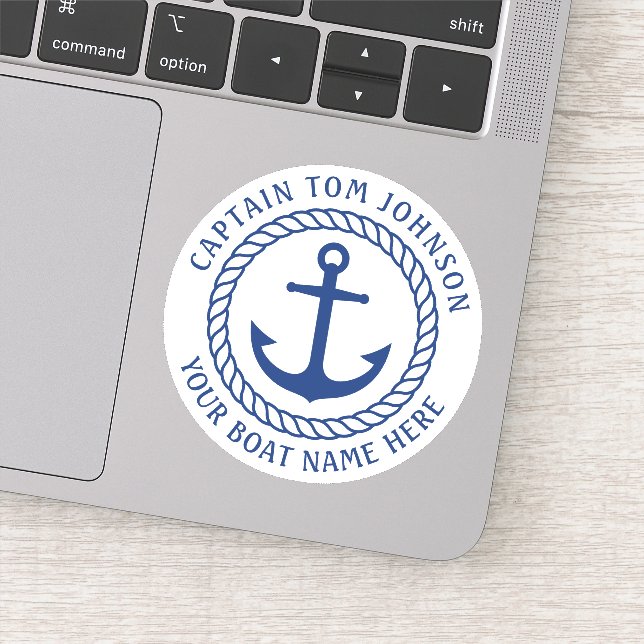 Sticker Nom de bateau personnalisé avec capitaine d'ancre (Détail)