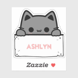 Sticker Nom de chat gris mignon personnalisé