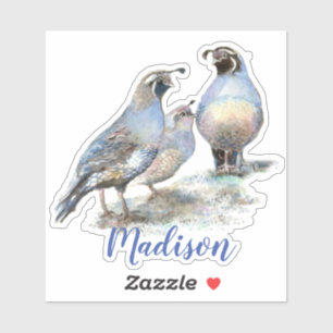 Sticker Nom de coutume d'oiseau de cailles de Californie