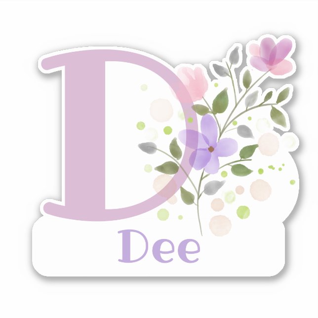 Sticker Nom Dee plus Initial avec design floral (Devant)