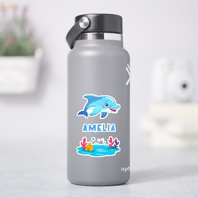 Sticker Nom des animaux de mer dauphins mignons (HydroFlask)