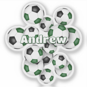 Sticker nom des enfants vert ballons de football noirs