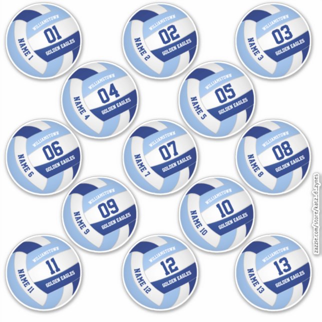 Sticker Nom des joueurs de 13 pièces volleyball bleu blanc (Devant)