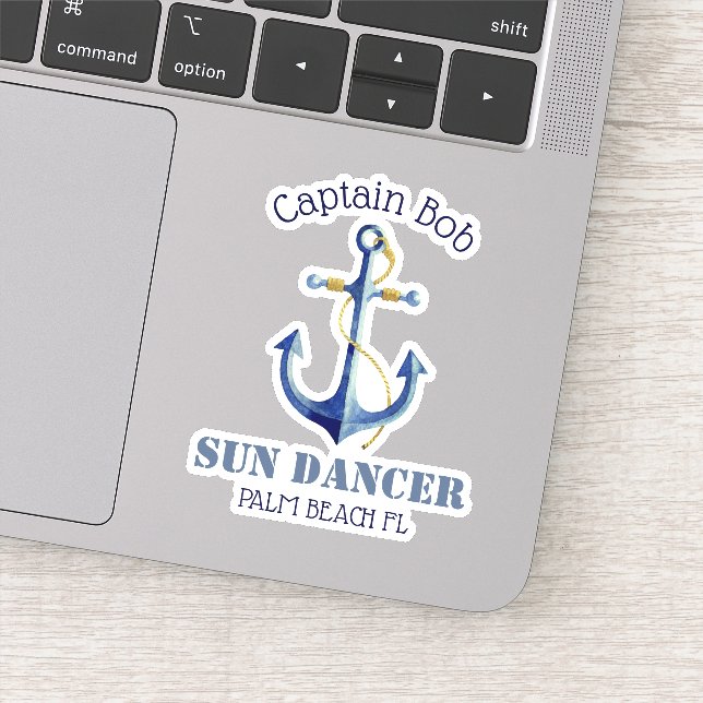 Sticker Nom du capitaine Nom du bateau Ancre nautique auth (Détail)
