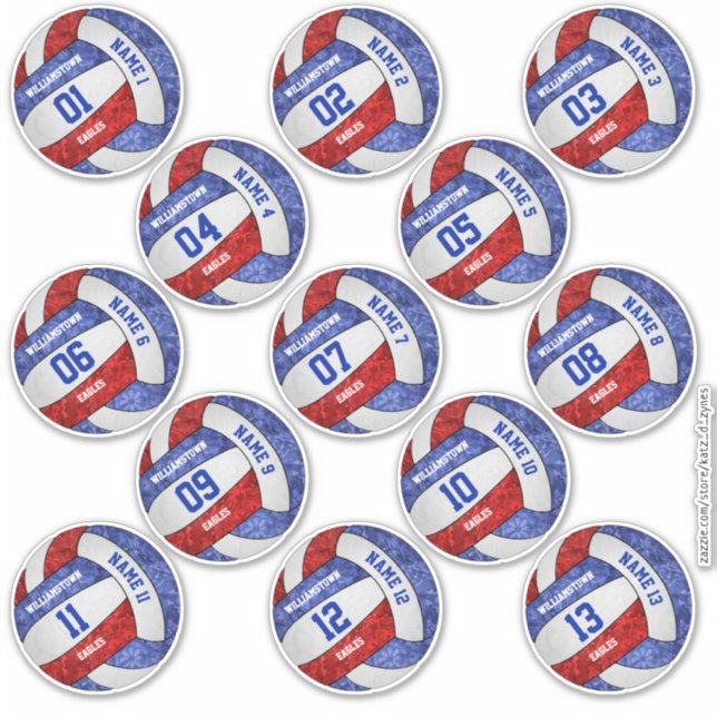 Sticker nom du joueur de volley-ball rouge girly (Devant)