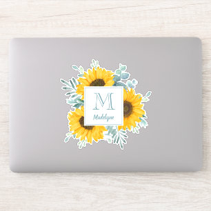 Sticker Nom du monogramme de tournesol personnalisé