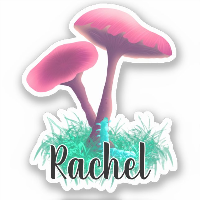Sticker Nom du monogramme du champignon rose (Recto)