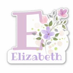 Sticker Nom Elizabeth plus initiale avec motif floral