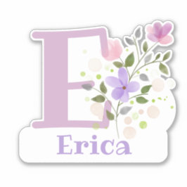 Sticker Nom Erica plus Initial avec Floral Design
