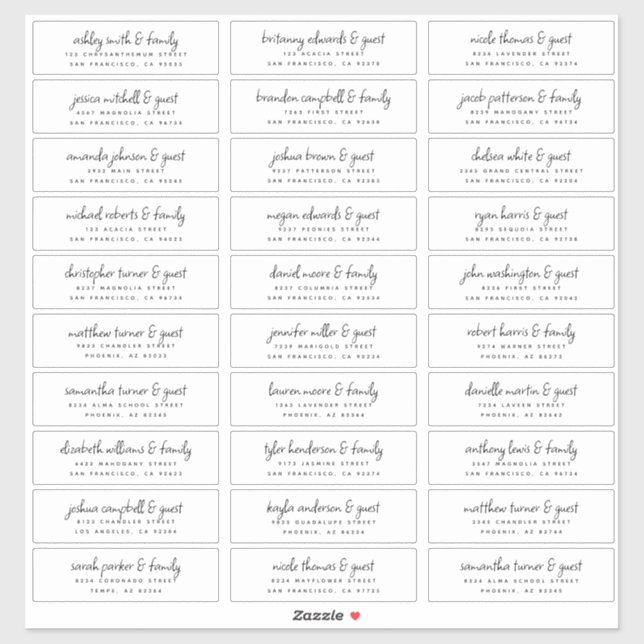 Sticker Nom et adresse du client mariage Moderne Chic Amus (Feuille)