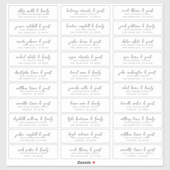 Sticker Nom et adresse du client mariage Moderne Simple Ch (Feuille)