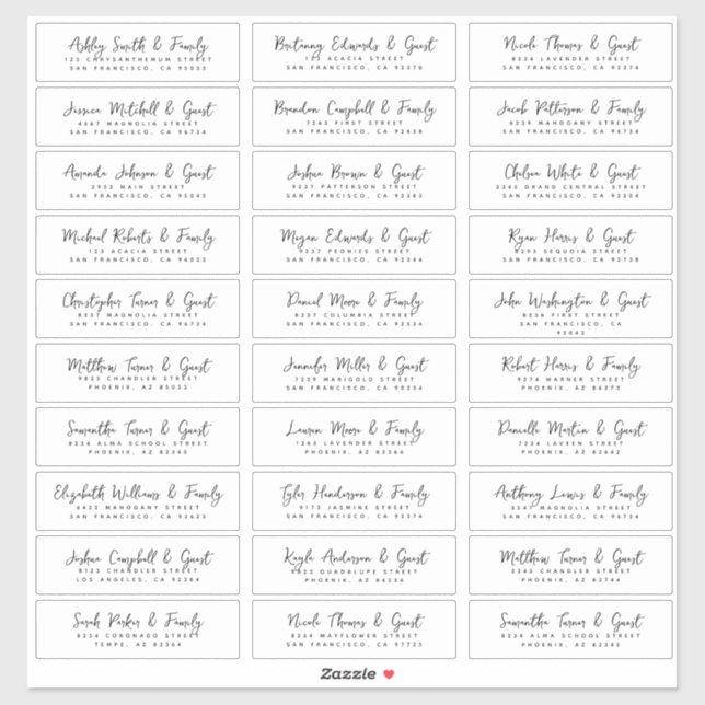 Sticker Nom et adresse du client mariage Simple Modern Chi (Feuille)