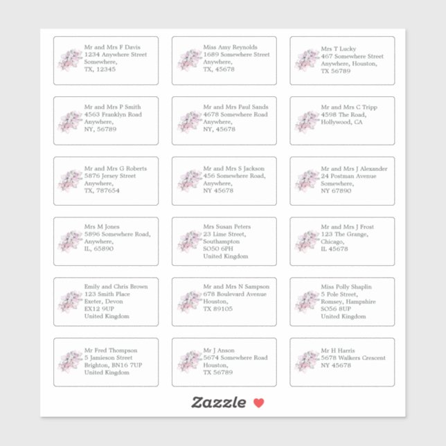 Sticker Nom et adresse individuels Invités du Mariage Flor (Feuille)