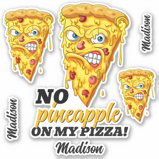 Sticker Nom et ingrédient personnalisés Pizza en colère (Devant)