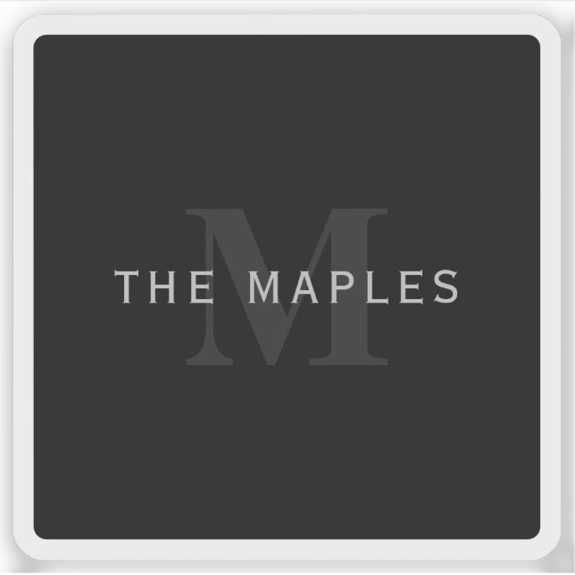 Sticker Nom et monogramme modernes | Gris et noir (Devant)