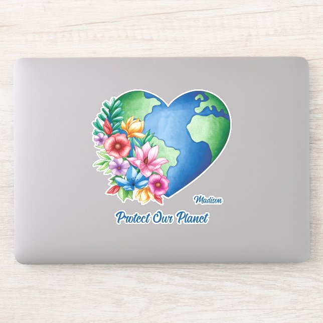 Sticker Nom et texte personnalisés Planète Terre Coeur (Ordinateur)