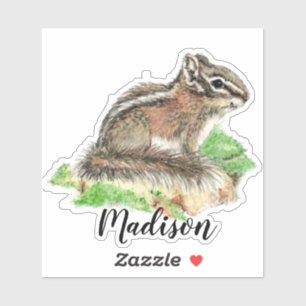 Sticker Nom fait sur commande animal de tamia d'aquarelle