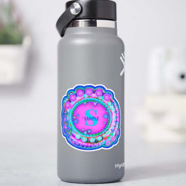 Sticker Nom floral rose et Inspiritisme initial personnali (Créateur téléchargé)