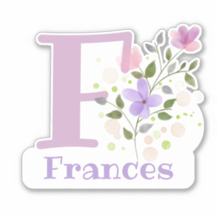Sticker Nom Frances & Initiale avec motif floral