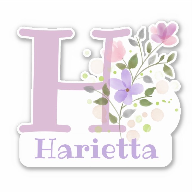 Sticker Nom Harietta Initial avec motif floral (Devant)